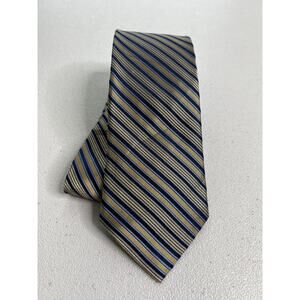 Burma Bibas Blue and Yellow/Gold Striped Pattern 100% Silk Designer Tie
